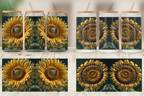 Glass Can Wrap Flower Sunflower Glitter Sublimation artnoy 