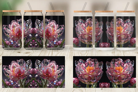Glass Can Wrap Flower Tulips Glitter Sublimation artnoy 