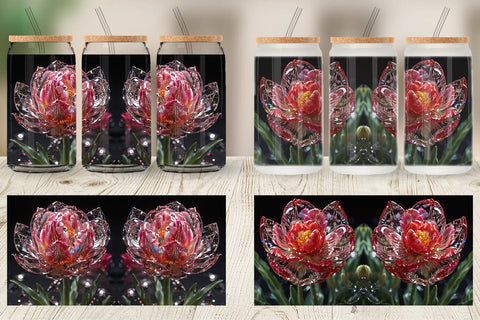 Glass Can Wrap Flower Tulips Glitter Sublimation artnoy 