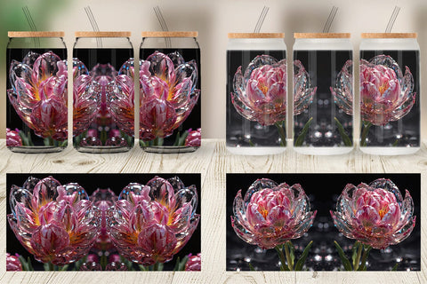 Glass Can Wrap Flower Tulips Glitter Sublimation artnoy 