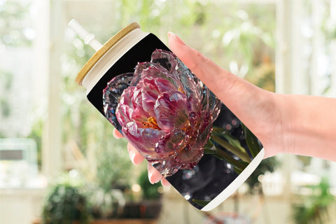 Glass Can Wrap Flower Tulips Glitter Sublimation artnoy 