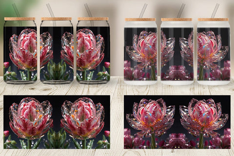 Glass Can Wrap Flower Tulips Glitter Sublimation artnoy 