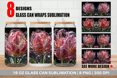 Glass Can Wrap Flower Tulips Glitter Sublimation artnoy 