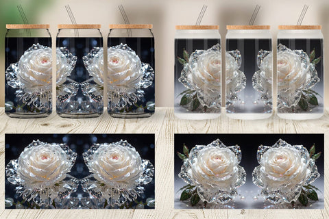 Glass Can Wrap Flower White Rose Glitter Sublimation artnoy 