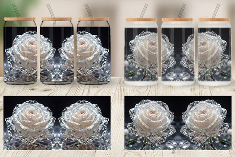 Glass Can Wrap Flower White Rose Glitter Sublimation artnoy 