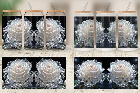Glass Can Wrap Flower White Rose Glitter Sublimation artnoy 
