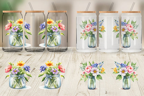 Glass Can Wrap Flowers With Glass Jar Sublimation artnoy 