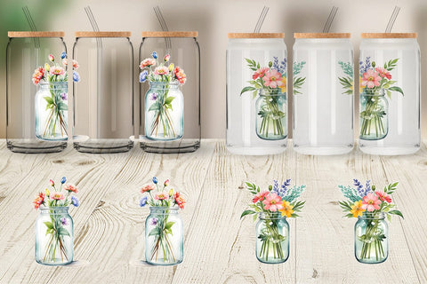 Glass Can Wrap Flowers With Glass Jar Sublimation artnoy 