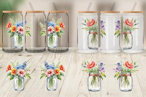Glass Can Wrap Flowers With Glass Jar Sublimation artnoy 