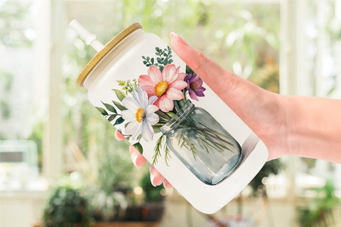 Glass Can Wrap Flowers With Glass Jar Sublimation artnoy 