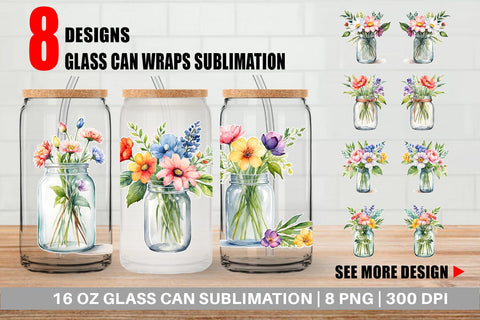 Glass Can Wrap Flowers With Glass Jar Sublimation artnoy 