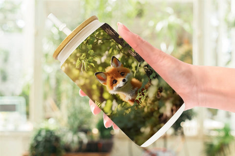 Glass Can Wrap Fox in Summer Forest Sublimation artnoy 