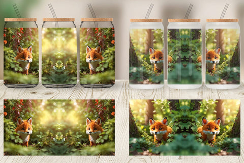 Glass Can Wrap Fox in Summer Forest Sublimation artnoy 
