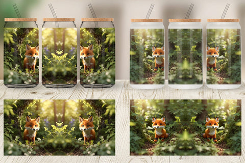 Glass Can Wrap Fox in Summer Forest Sublimation artnoy 
