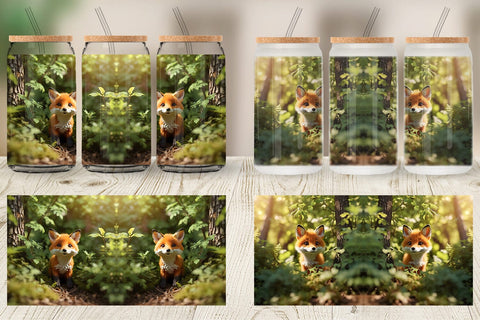 Glass Can Wrap Fox in Summer Forest Sublimation artnoy 