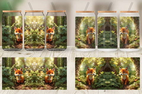Glass Can Wrap Fox in Summer Forest Sublimation artnoy 