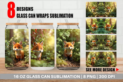 Glass Can Wrap Fox in Summer Forest Sublimation artnoy 