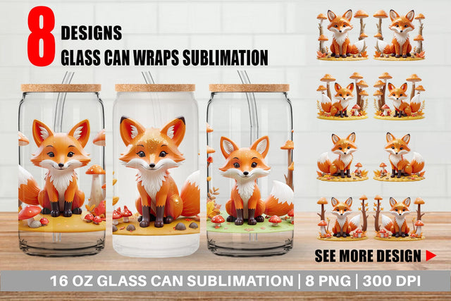 Glass Can Wrap Foxy Autumn Sublimation artnoy 