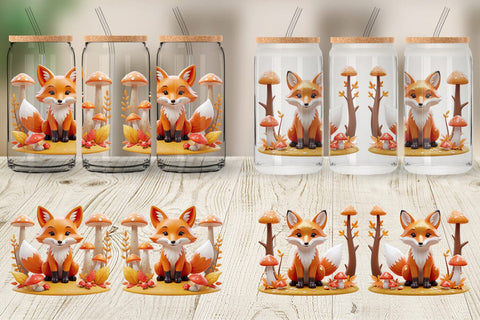 Glass Can Wrap Foxy Autumn Sublimation artnoy 