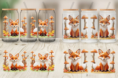 Glass Can Wrap Foxy Autumn Sublimation artnoy 