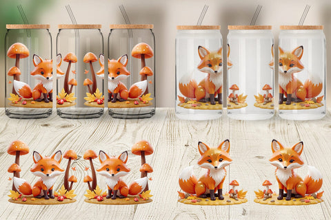 Glass Can Wrap Foxy Autumn Sublimation artnoy 