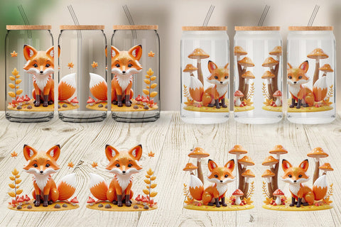 Glass Can Wrap Foxy Autumn Sublimation artnoy 