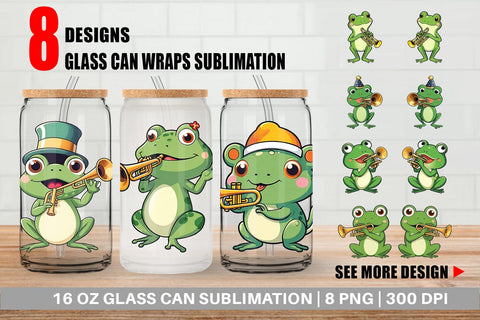 Glass Can Wrap Frog New Year Sublimation artnoy 