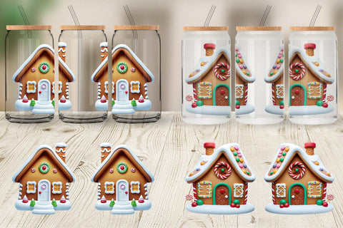 Glass Can Wrap Gingerbread House Sublimation artnoy 