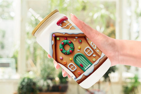 Glass Can Wrap Gingerbread House Sublimation artnoy 