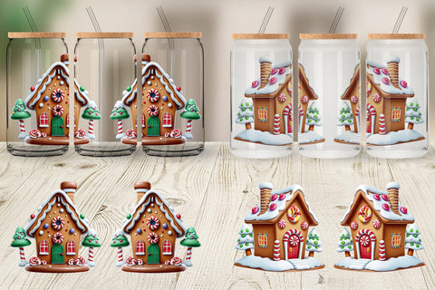 Glass Can Wrap Gingerbread House Sublimation artnoy 