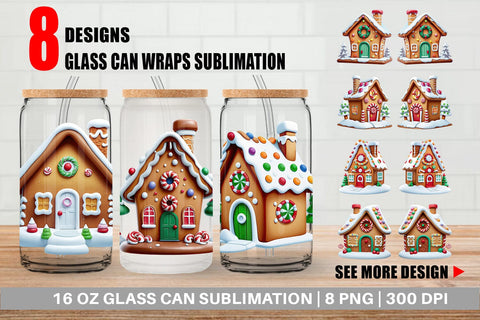 Glass Can Wrap Gingerbread House Sublimation artnoy 
