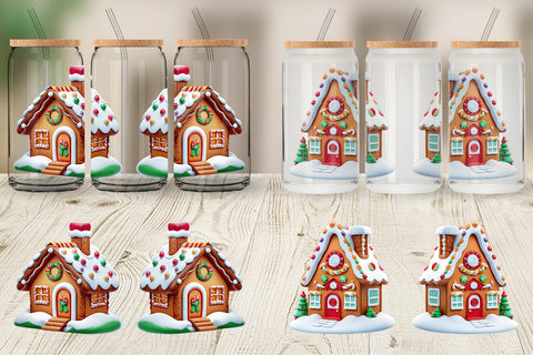 Glass Can Wrap Gingerbread House Sublimation artnoy 