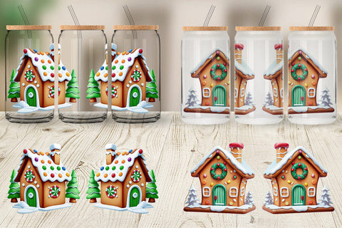 Glass Can Wrap Gingerbread House Sublimation artnoy 