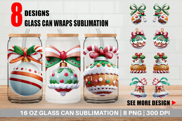 Glass Can Wrap Gingerbread Ornament Sublimation artnoy 
