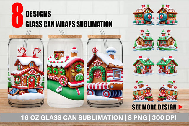 Glass Can Wrap Gingerbread Train Sublimation artnoy 