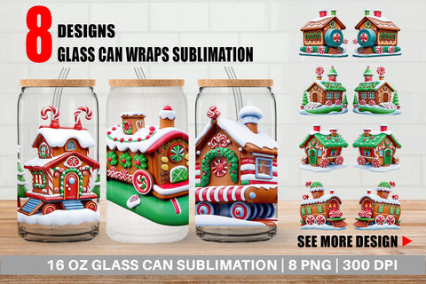 Glass Can Wrap Gingerbread Train Sublimation artnoy 