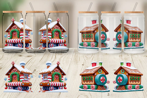 Glass Can Wrap Gingerbread Train Sublimation artnoy 