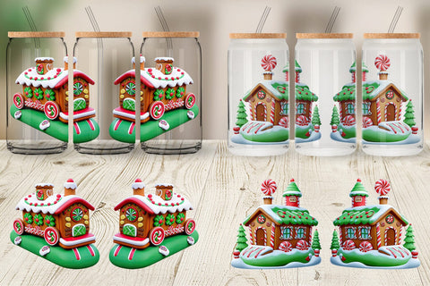 Glass Can Wrap Gingerbread Train Sublimation artnoy 