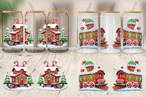 Glass Can Wrap Gingerbread Train Sublimation artnoy 