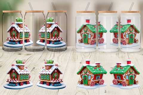 Glass Can Wrap Gingerbread Train Sublimation artnoy 