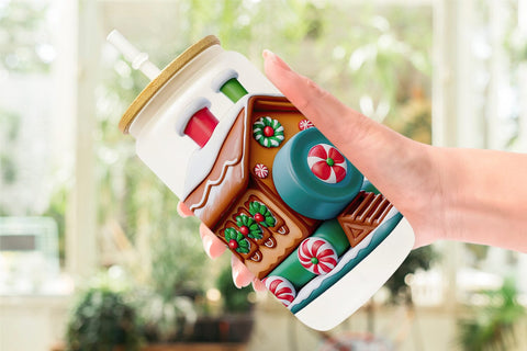 Glass Can Wrap Gingerbread Train Sublimation artnoy 