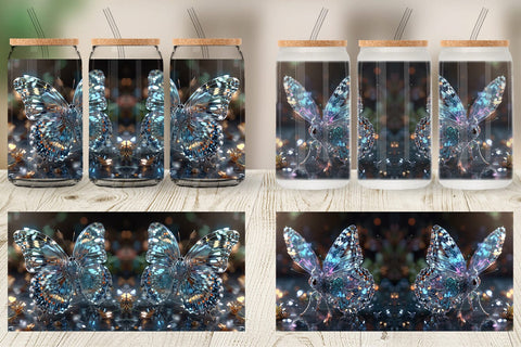 Glass Can Wrap Glass Butterfly Glitter Sublimation artnoy 