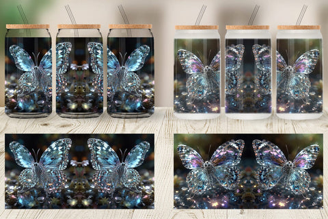 Glass Can Wrap Glass Butterfly Glitter Sublimation artnoy 