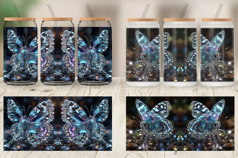 Glass Can Wrap Glass Butterfly Glitter Sublimation artnoy 