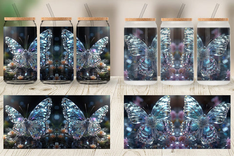 Glass Can Wrap Glass Butterfly Glitter Sublimation artnoy 