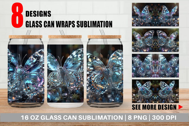 Glass Can Wrap Glass Butterfly Glitter Sublimation artnoy 