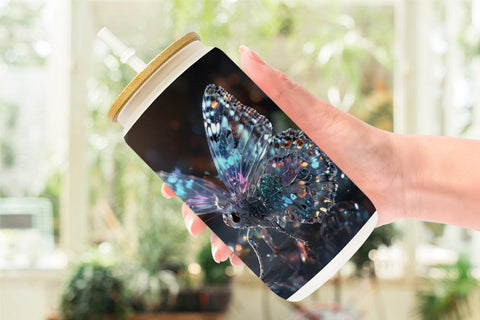 Glass Can Wrap Glass Butterfly Glitter Sublimation artnoy 