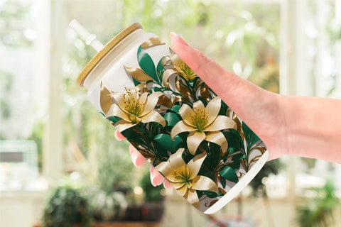 Glass Can Wrap Golden Lily Flower Sublimation artnoy 