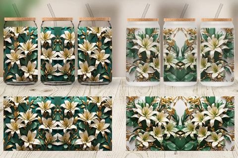 Glass Can Wrap Golden Lily Flower Sublimation artnoy 