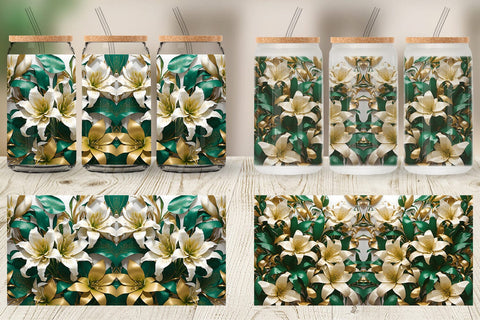 Glass Can Wrap Golden Lily Flower Sublimation artnoy 